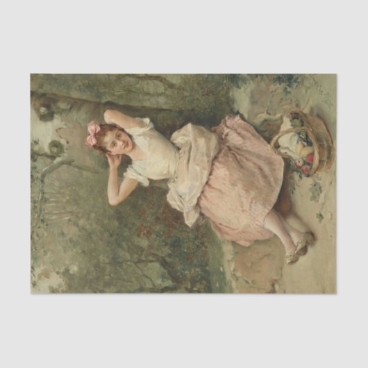 木の足に座る少女 薄葉紙 (正面)