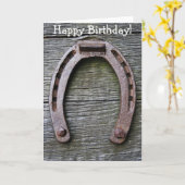 木の蹄鉄が付いているハッピーバースデーカード カード (黄色い花)