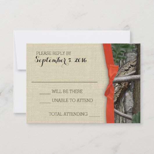 木の迷彩及びオレンジの弓の応答 出欠カード (正面)