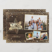 木の金ゴールド素朴スノーフレーククリスマスフォトコラージュ シーズンカード (正面/裏面)