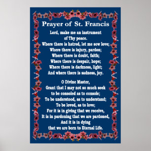 木の鐘のボーダーが付いているSt. Francisの祈りの言葉 ポスター