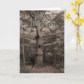 木の陰の少女ハロウィーンカード カード (黄色い花)