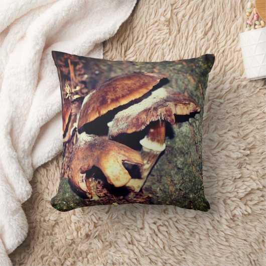 木の隙間に野生の茶色のキノコ クッション (ブランケット)