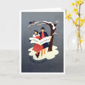 木の雪のグリーティングカードの下で歌うカップル カード (黄色い花)