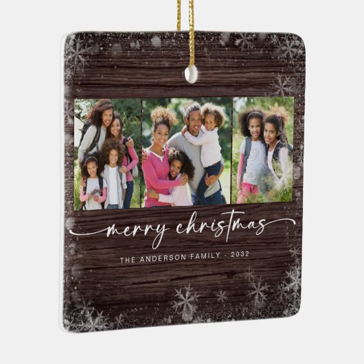 木の雪素朴片の写真メリークリスマス セラミックオーナメント (右)