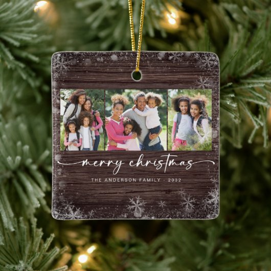 木の雪素朴片の写真メリークリスマス セラミックオーナメント (ツリー)