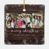 木の雪素朴片の写真メリークリスマス セラミックオーナメント (裏面)