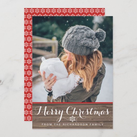 木の雪素朴片フォトクリスマスカード シーズンカード (正面/裏面)