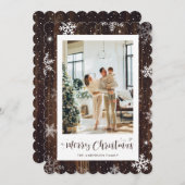 木の雪素朴片フォトメリークリスマスカード シーズンカード (正面/裏面)