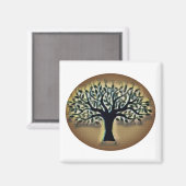 木の顔黄色の風景の水色のマグネット マグネット (正面/裏面)