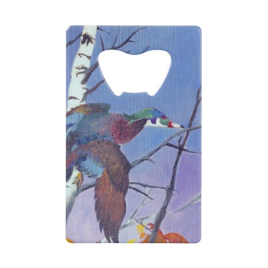 木の飛んでいる鴨 クレジットカード栓抜き (正面)