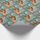 木の馬のレトロのヴィンテージの女性のカーボーイ ラッピングペーパー (角)