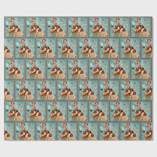 木の馬のレトロのヴィンテージの女性のカーボーイ ラッピングペーパー (フラット)