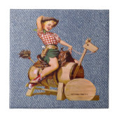 木の馬のヴィンテージの西部の女性のカーボーイ タイル (正面)