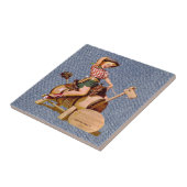 木の馬のヴィンテージの西部の女性のカーボーイ タイル (側面)