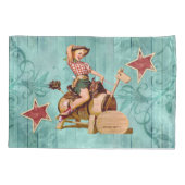 木の馬のヴィンテージの西部の女性のカーボーイ 枕カバー (裏面)