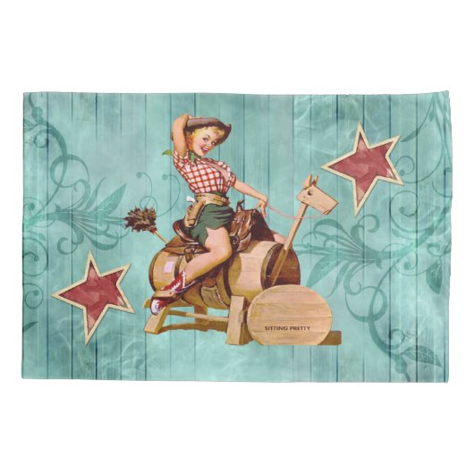 木の馬のヴィンテージの西部の女性のカーボーイ 枕カバー (裏面)