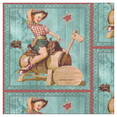 木の馬の西部の生地のヴィンテージの女性のカーボーイ ファブリック (クローズアップ)