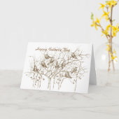 木の鳥とインクのスケッチ父の日札 カード (黄色い花)