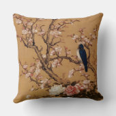 木の鳥のヴィンテージの古く日本のな絵画 クッション (裏面)