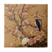 木の鳥のヴィンテージの古く日本のな絵画 タイル (正面)