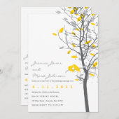 木の黄色い愛鳥- 2つは味方しました 招待状 (正面/裏面)