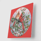 木の黄色と赤の深紅色 スクエア壁時計 (傾斜)