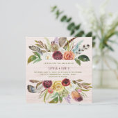 木の|バーガンディおよびオレンジ花を結婚するBoho 招待状 (スタンド正面)