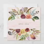 木の|バーガンディおよびオレンジ花を結婚するBoho 招待状 (裏面)