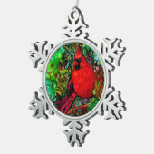 木の(鳥)ショウジョウコウカンチョウ スノーフレークピューターオーナメント (右)