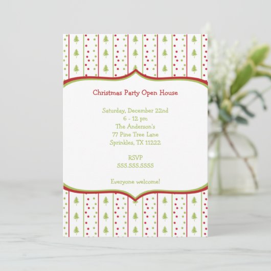 木のgrouponを持つモダンなクリスマスのパーティの招待状 招待状 (スタンド正面)