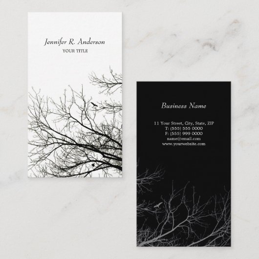 木は創造的なB&Wの名刺のシルエットを描きます 名刺 (正面/裏面)