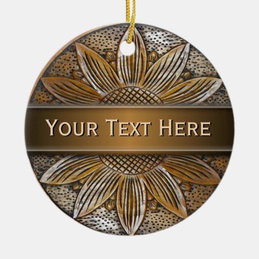 木ひまわりフェイクフォトセラミック丸オーナメント セラミックオーナメント (正面)