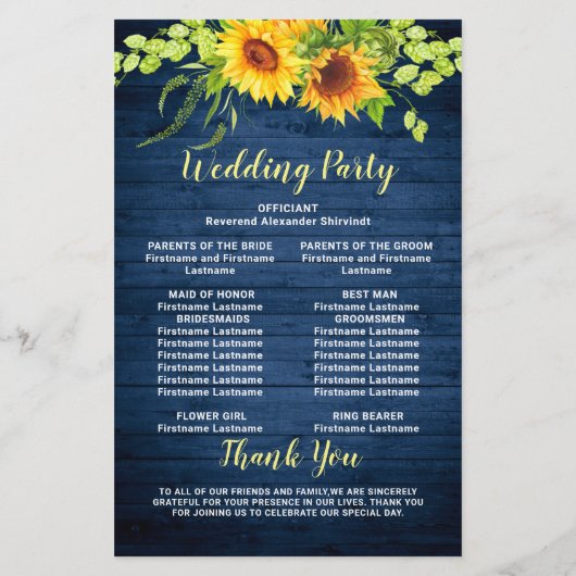 木ひまわり素朴の式結婚プログラム (裏面)