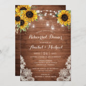 木ひまわり素朴ひもの糸ライトレースメイソンジャース 招待状 (正面/裏面)