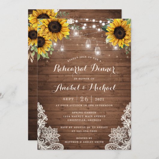木ひまわり素朴ひもの糸ライトレースメイソンジャース 招待状 (正面/裏面)
