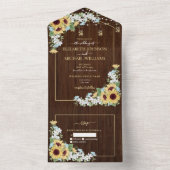 木ひまわり素朴ほこりっぽい青いフローラNoメニュー オールインワン招待状 (内側)