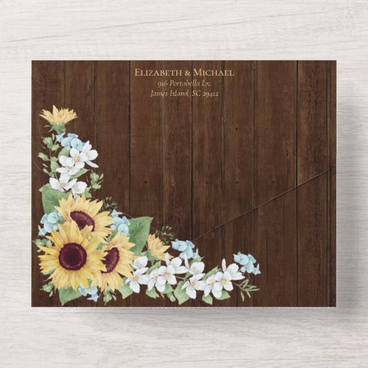 木ひまわり素朴ほこりっぽい青いフローラNoメニュー オールインワン招待状 (裏面)