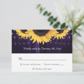 木ひまわり素朴パープルウェディングRSVPカード 出欠カード (スタンド正面)