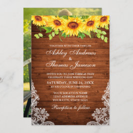木ひまわり素朴フローラ緑のレース写真 招待状