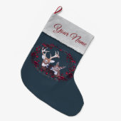 木びき台および雌ジカの白によって後につかれるシカ ラージクリスマスストッキング (正面 (吊り時))