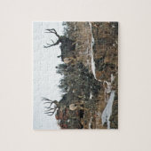 木びき台のシカの最初雪 ジグソーパズル (縦)