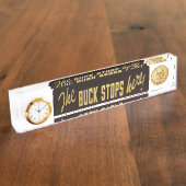 木びき台はドルの硬貨が付いているレプリカを、ここにストップ デスクネームプレート (側面)