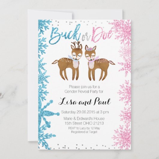 木びき台または雌ジカの性は招待状の冬を明らかにします 招待状 (正面)