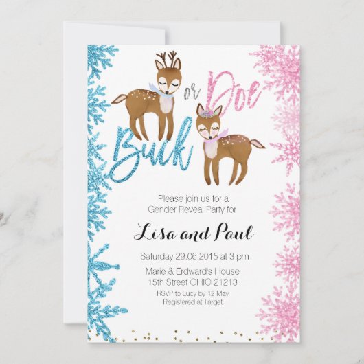 木びき台または雌ジカの性は招待状の冬を明らかにします 招待状 (正面)