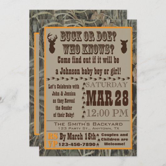 木びき台または雌ジカの性は招待状を明らかにします 招待状 (正面/裏面)