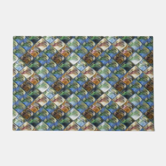 木やカラフル石で作られた磨き上げられたタイル ドアマット (正面)