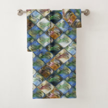 木やカラフル石で作られた磨き上げられたタイル