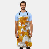 木や家に継ぎ目の無い模様。秋秋詞 エプロン (着用した状態)