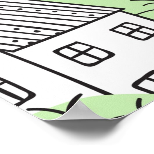 木や家の継ぎ目のないパターン。春と夏 ポスター (角)